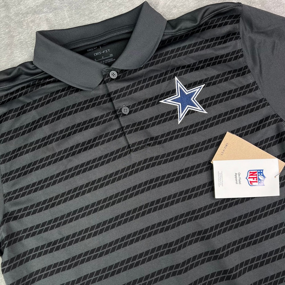 Nike Dallas Cowboys Polo Shirt Mens Small Gray Striped Dri-FIT Performance Golf